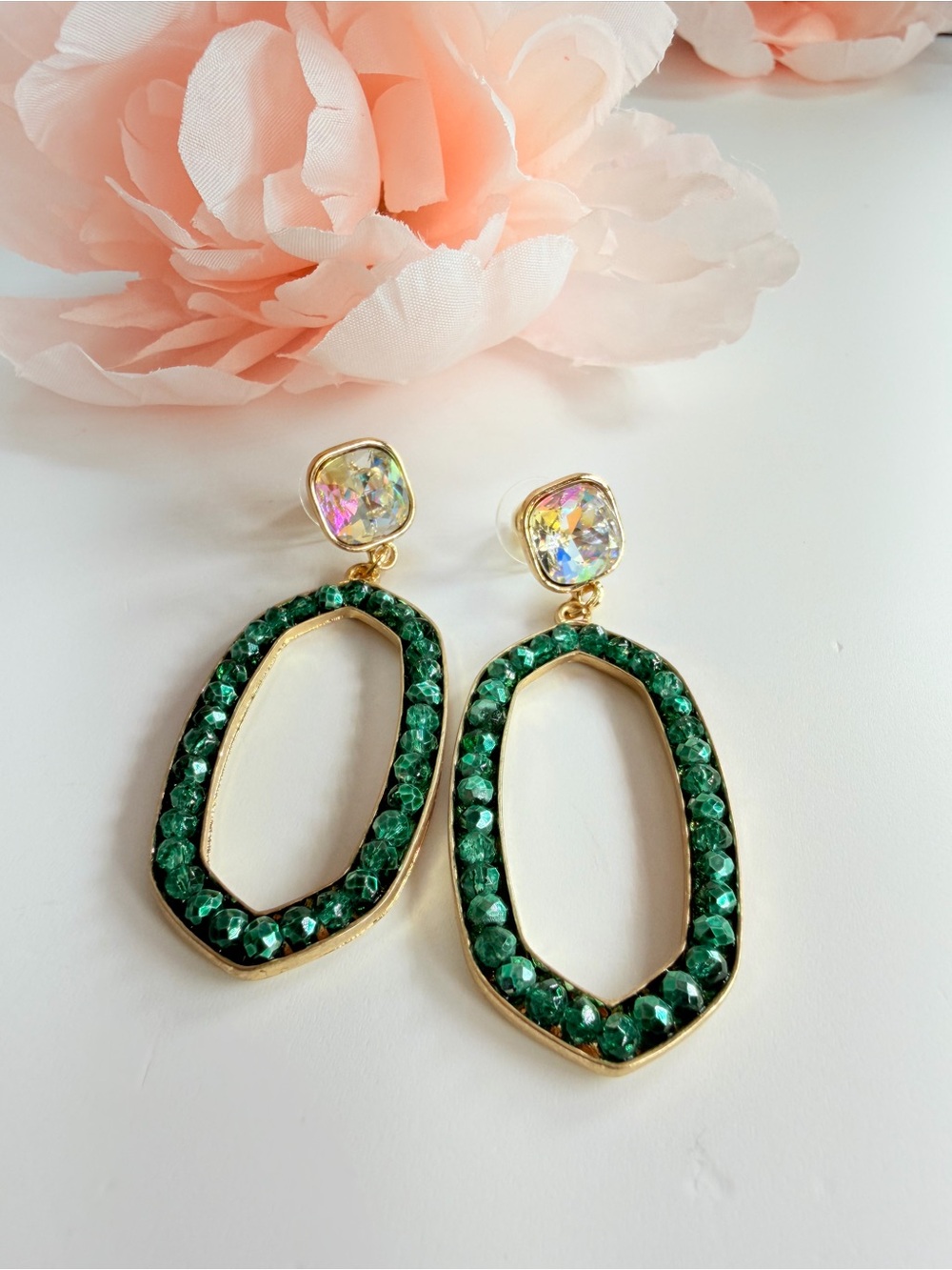 Gold Tone Pavé & Baguette Ring with Green Accent
